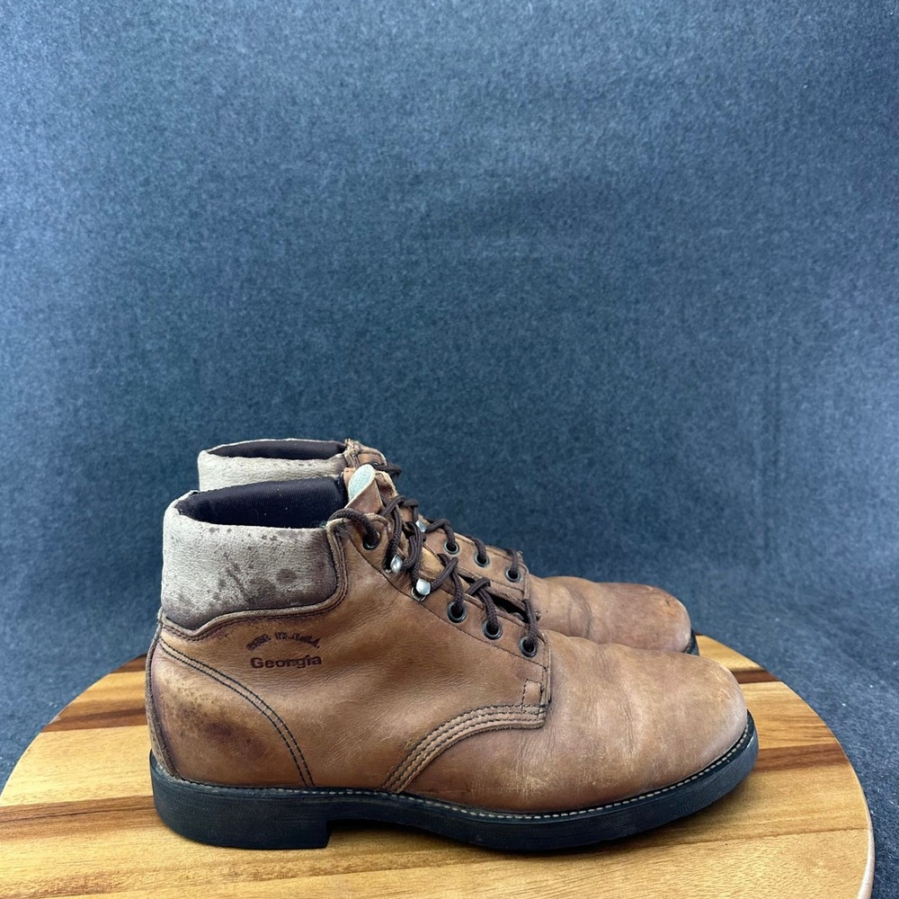 Vtg Georgia Boot Carbo Tec Mens Brown Leather Work Boots Sz 11 Made in USA